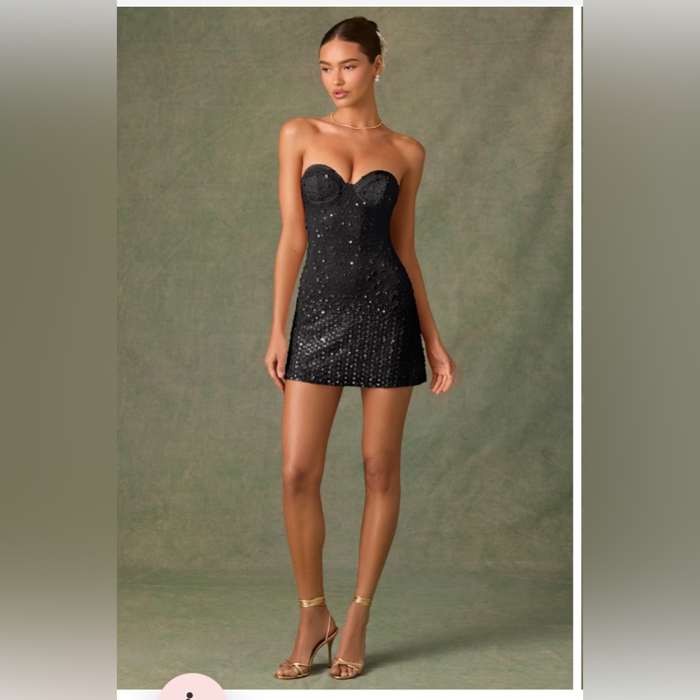 Oh Polly Viela Embellished Sweetheart-Neck A-Line Mini Dress in Black Size 4